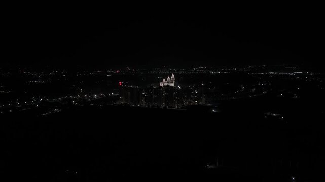 Night Drone Shot of Vrindavan Chandrodaya Temple Lit Hindu Temple Architecture