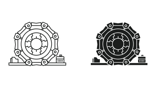 Sci-Fi Portal Gate Icon: Line Art and Silhouette for Futuristic Travel and Technology