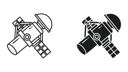 Space Satellite Icon: Line Art and Silhouette Vector Illustration