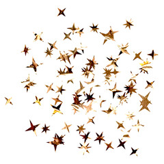 Obraz premium Scattered golden star confetti isolated on transparent background