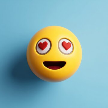 Yellow smiley face emoji with heart eyes expresses love