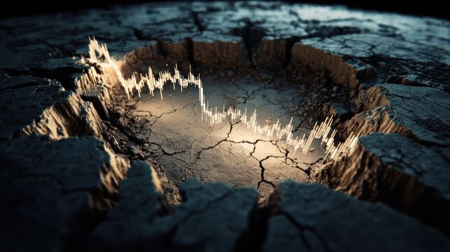 Dramatic ground rupture with cracks and light effect environmental concept
