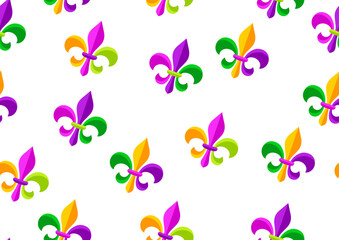 Mardi Gras party seamless pattern. Fleur de lis heraldic symbol. Carnival illustration for traditional holiday or festival. © incomible