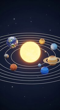 Solar System Planets Orbiting the Sun in Space.