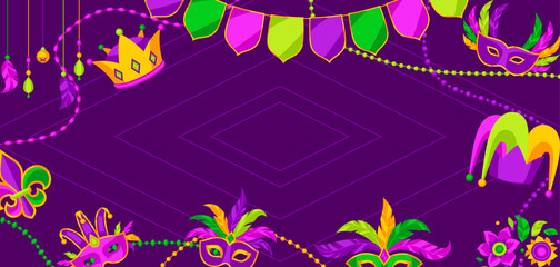 Mardi Gras party background. Carnival illustration for traditional holiday or festival. © incomible