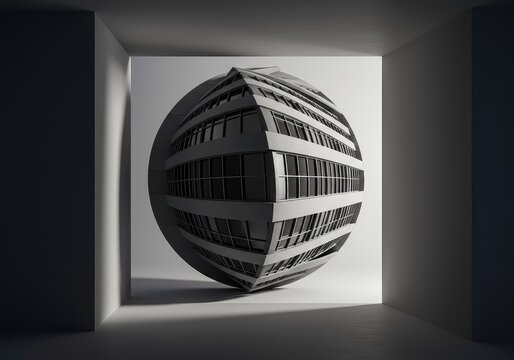 An abstract architectural rendering depicting impossible perspective and extreme spatial warping, creating a surreal and confusing visual experience, minimal, rendering, future
