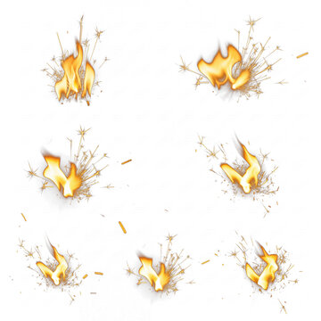 Dynamic collection of bright sparkling fire and burning fuse ignitions.