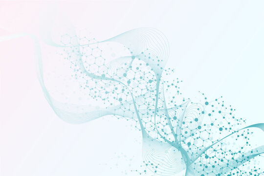 Modern abstract molecules structure for science or medical background. DNA helix or atom visualization. Molecular wave flow abstract background. Vector illustration