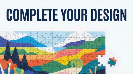Naklejka premium Completing a Vibrant Abstract Landscape Puzzle