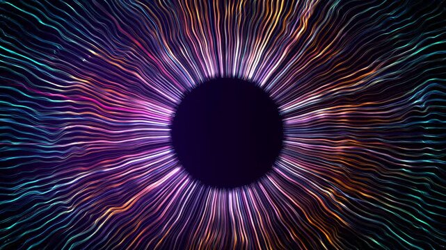 Abstract Radial Energy: Colorful Fiber-Optic Iris Vortex With Glowing Center And Dynamic Lines