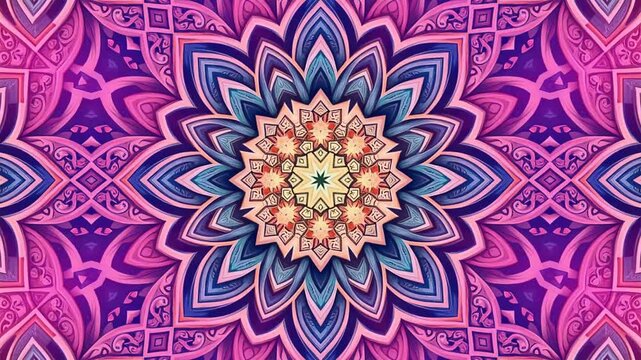 Decorative abstract mandala kaleidoscope background animation with rotating ornamental patterns and seamless looping motion for artistic visuals and creative video backdrops.