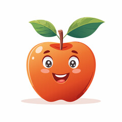 Smiling red apple cartoon character with a cheerful face, green leaves, and a stem, isolated on a pristine white background, suitable for healthy and happy designs