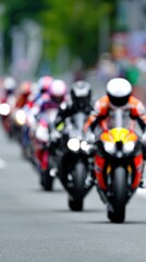 Obraz premium High-speed motorcycle race: blurred motion on urban track
