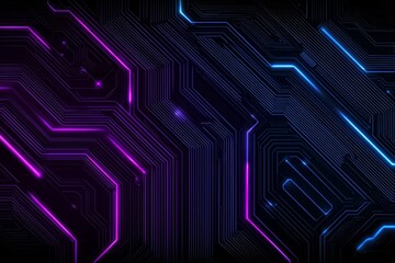 Obraz premium Black and purple background with neon lights. The background is a mix of purple and blue. The lights are bright