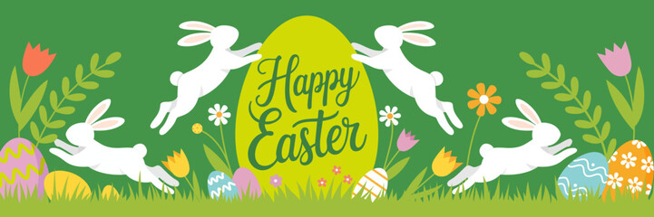 Easter hand drawn background design for holiday card, banner. Hand drawn easter horizontal pattern. Happy Easter Holiday greeting card. Easter creative poster. Trendy Easter design. Easter theme © Nataliia