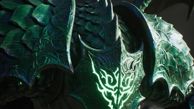 Green fantasy scales armor texture close up intricate pattern metallic iridescent surface detailed design