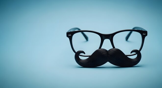 April fools day glasses with fake mustache prank funny joke accessory on blue background for humor and laughter on all fools day