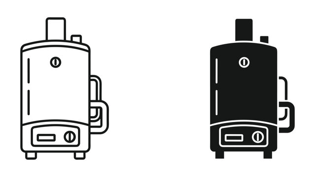 Water Heater Icon Set - Line Art and Solid Black Vector Graphics for Heating Systems