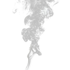 Swirling smoke rises against a transparent background, creating unique shapes and patterns during an artistic display