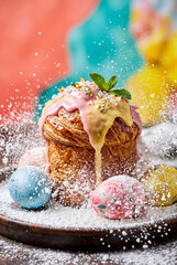 Easter pastry cruffin covered with glossy pastel glaze