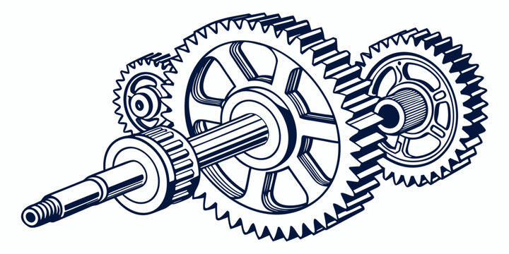 Intricate mechanical gears in a complex arrangement with a central shaft