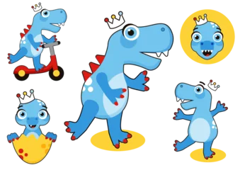 Fototapete Dinosaurier Dinosaur icons in flat style for designing dino party, children holiday, dinosaurus related materials  © Pao Ruberto