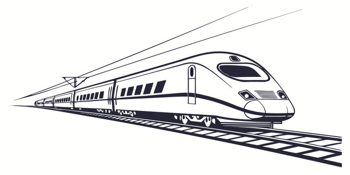 A sleek, modern high-speed train traveling on a railway track
