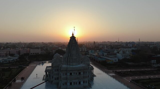Sunrise Drone Shot of Prem Mandir Vrindavan, Popular Religious Tourist Attraction in India