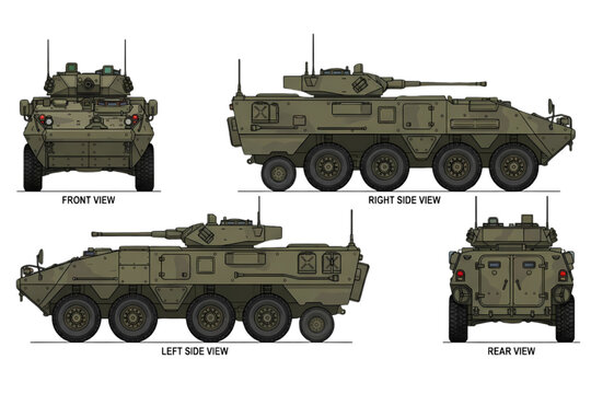 Armored Military Vehicle Blueprint &ndash; Modern Infantry Fighting Vehicle APC Tank Technical Vector Illustration