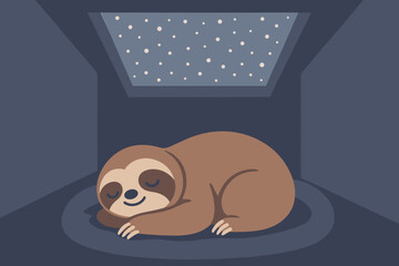 Sleeping sloth in a cozy night setting