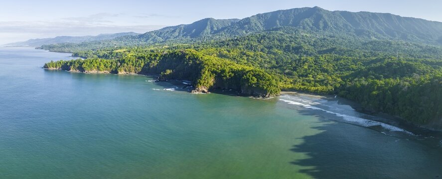 Aerial view, ocean and coast with rainforest, Playa Ventanas, Puntarenas province, Costa Rica