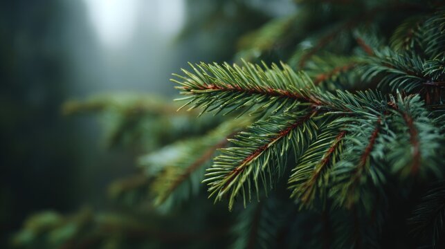 Evocative close up of coniferous branch in natural moody woodland scene