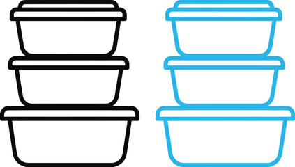 Obraz premium Stack of three food containers in outline style black and blue on transparent background