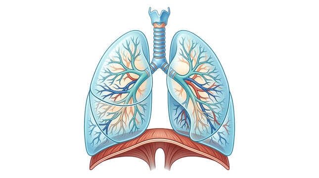 Human lungs and trachea illustration on transparent background