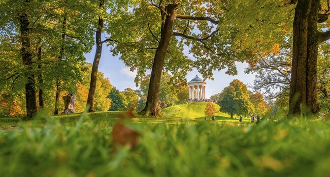 English Garden with Monopterus in Autumn, Munich, Bavaria, Germany