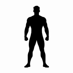 Obraz premium Minimalist flat vector silhouette of a fit muscular adult man standing in a confident pose, representing health, bodybuilding, and wellness, isolated on a white background