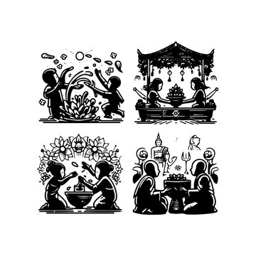 People Splashing Water with Bowls Icon &ndash; Thingyan Water Festival Myanmar