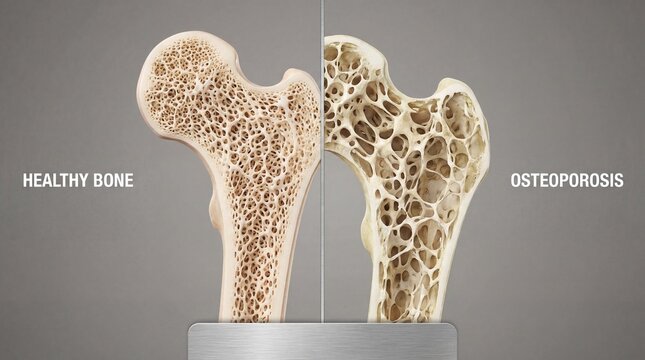 Osteoporosis Bone Structure Medical Illustration Showing Porous Bone Density Loss