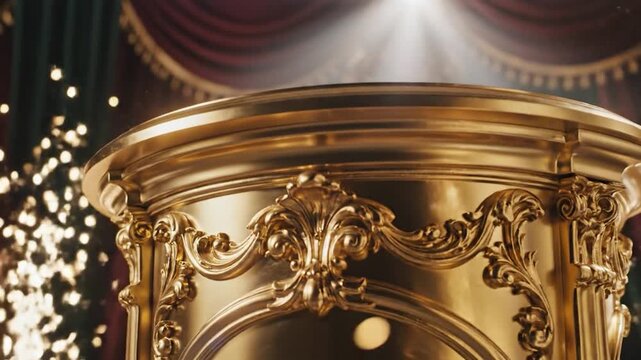Golden ornate pedestal with spotlight on stage