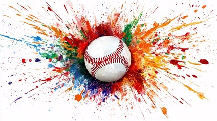 Vibrant baseball sports energy concept with colorful splash on white background