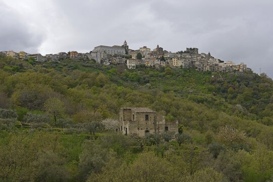 View of the mountain village of Novara di Sicilia, Italy