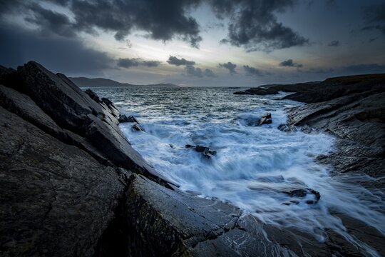 Sea surf on rocky coast, Beara Peninsula, Ireland