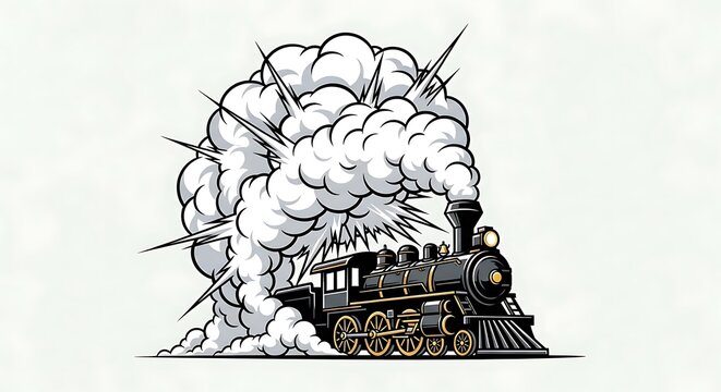 A cartoon train with a large cloud of smoke coming out of it
