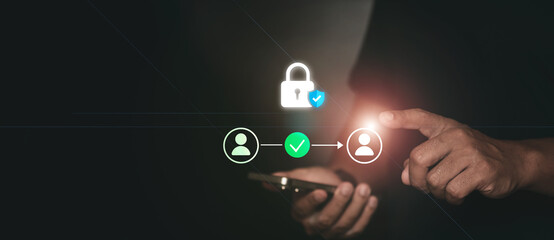 Cyber security concept showing secure mobile payment and digital banking system with glowing lock icon over smartphone representing financial data protection and fintech technology.