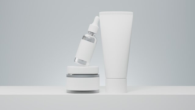 Cosmetic Tube Mockup with Minimal Skincare Packaging Set on Neutral Background, Clean 3D Render Template for Beauty Branding and Product Display