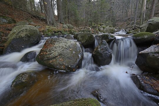 Rock, river and waterfall in the Ilse Valley, Saxony-Anhalt, Germany