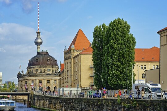 Bode Museum and Berlin Television tower, Museum Island, Berlin Mitte district, Berlin, Germany