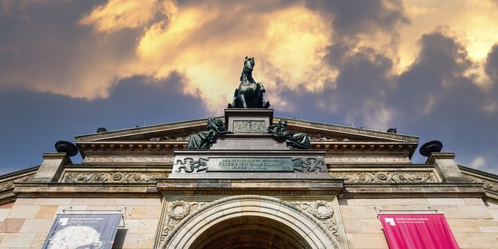 Old National Gallery, Friedrich Wilhelm IV equestrian bronze statue, Museum Island, Berlin Mitte district, Berlin, Germany