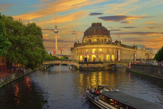 Bode Museum at sunset, Museum Island, Berlin Mitte district, Berlin, Germany