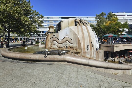 World Globe fountain, Fountain representing the Earth, Breitscheidplatz, Charlottenburg, Berlin, Germany